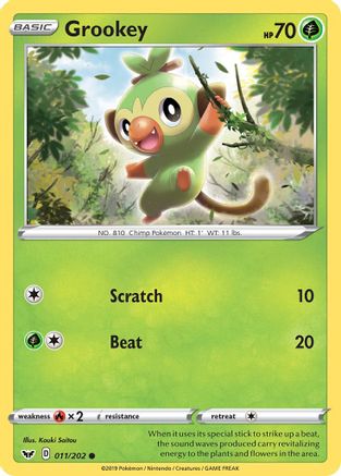 Grookey (011) 011/202 - Reverse Holofoil SWSH01 Sword & Shield Base Set - Common