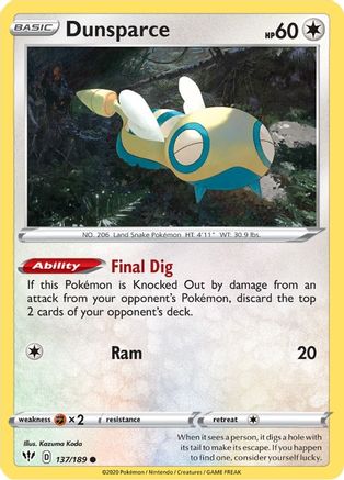 Dunsparce 137/189 - Reverse Holofoil SWSH03 Darkness Ablaze - Common