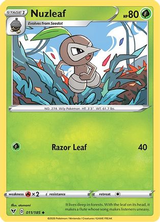 Nuzleaf 011/185 - Reverse Holofoil SWSH04 Vivid Voltage - Uncommon