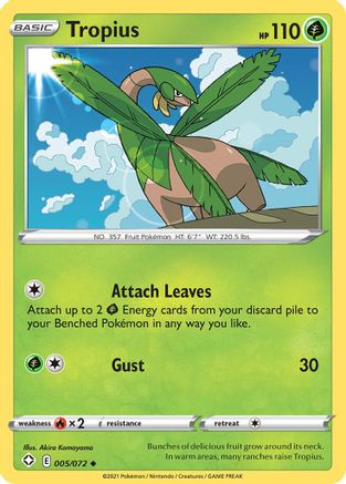 Tropius 005/072 - Reverse Holofoil Shining Fates - Uncommon