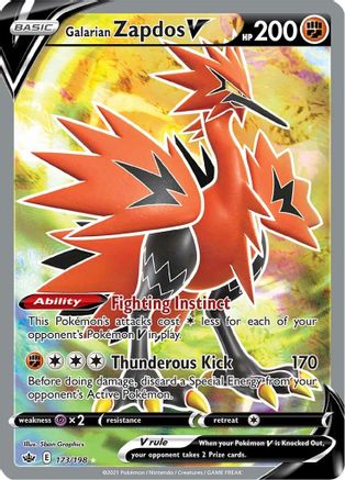 Galarian Zapdos V (Full Art) 173/198 - Holofoil SWSH06 Chilling Reign - Ultra Rare