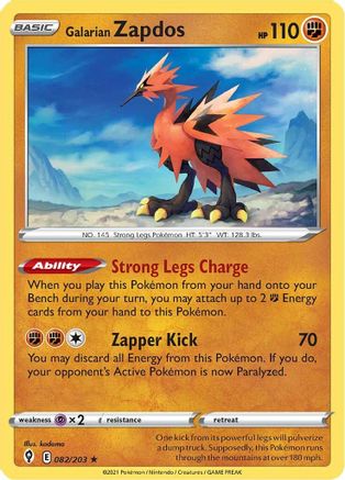 Galarian Zapdos 082/203 - Holofoil SWSH07 Evolving Skies - Holo Rare