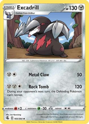 Excadrill 183/264 - Reverse Holofoil SWSH08 Fusion Strike - Uncommon