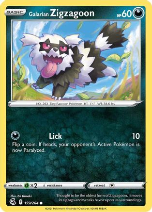Galarian Zigzagoon 159/264 - Reverse Holofoil SWSH08 Fusion Strike - Common