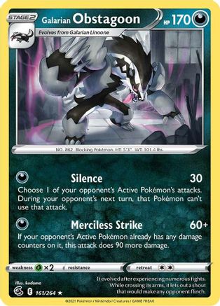 Galarian Obstagoon 161/264 - Holofoil SWSH08 Fusion Strike - Holo Rare
