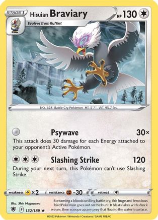 Hisuian Braviary 132/189 - Reverse Holofoil SWSH10 Astral Radiance - Rare