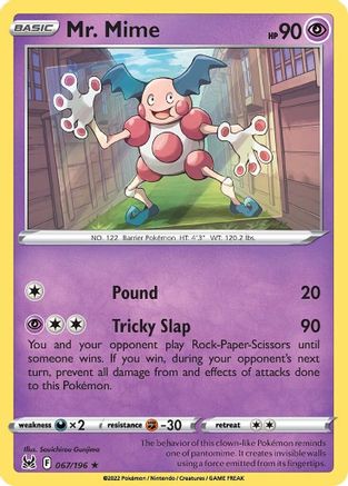 Mr. Mime 067/196 - Reverse Holofoil SWSH11 Lost Origin - Rare