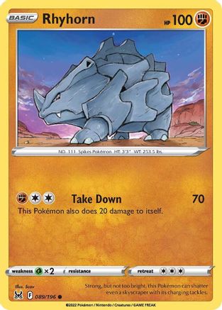 Rhyhorn 089/196 SWSH11 Lost Origin - Common