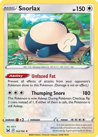 Snorlax 143/196 - Holofoil SWSH11 Lost Origin - Holo Rare