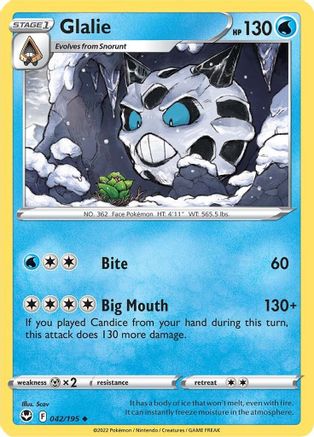 Glalie 042/195 - Reverse Holofoil SWSH12 Silver Tempest - Uncommon