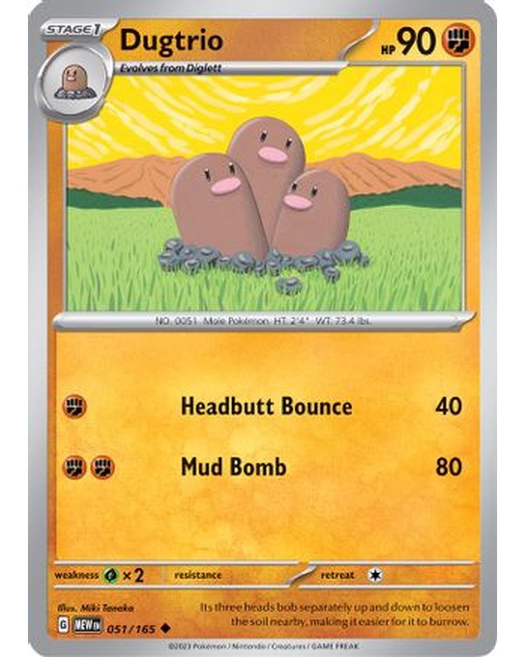 Dugtrio 051/165 - Reverse Holofoil SV Scarlet & Violet 151 - Uncommon