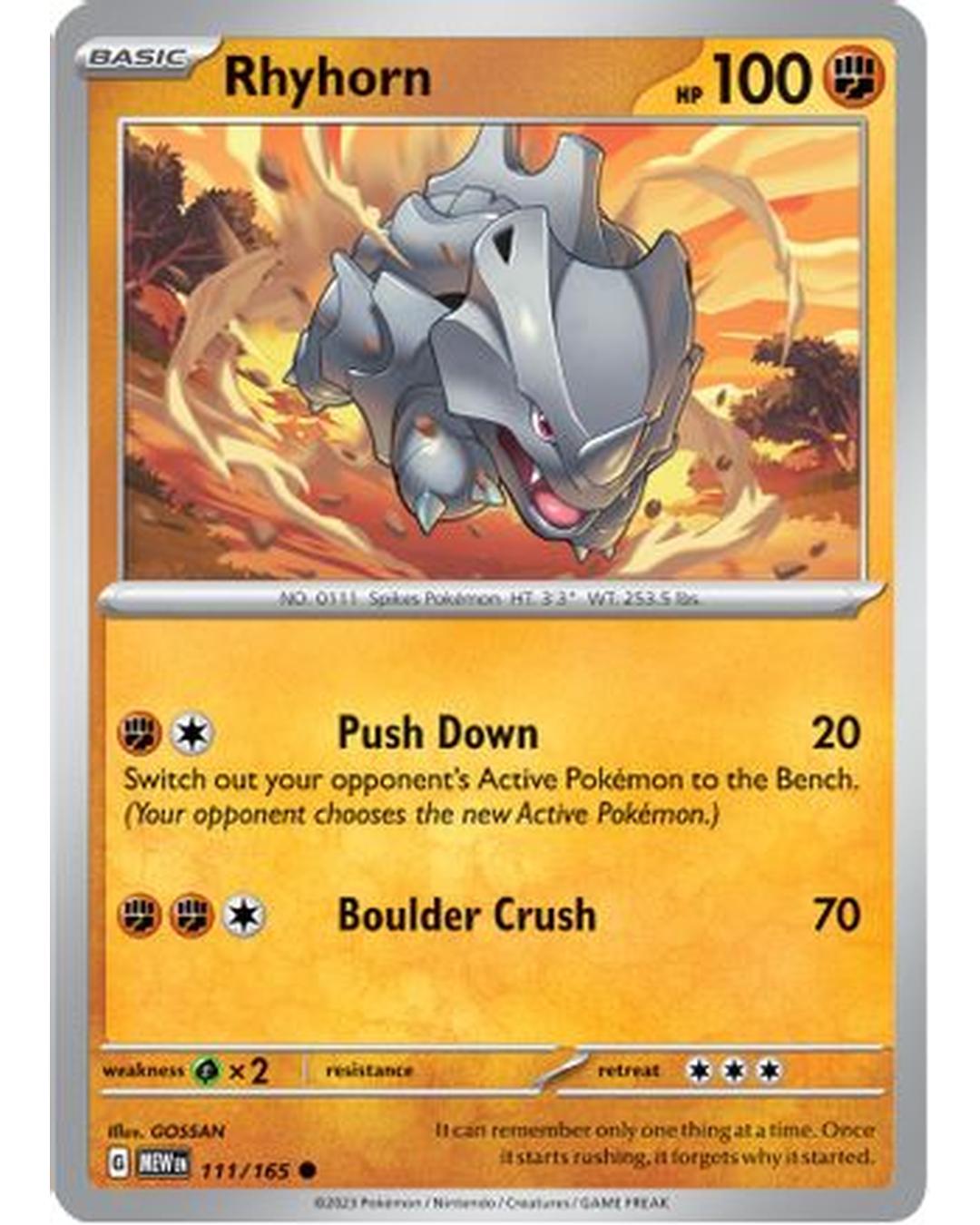 Rhyhorn 111/165 - Reverse Holofoil SV Scarlet & Violet 151 - Common