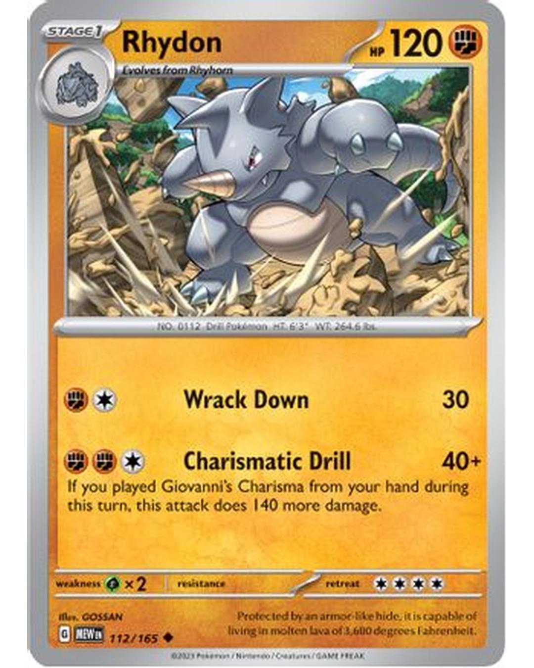 Rhydon 112/165 - Reverse Holofoil SV Scarlet & Violet 151 - Uncommon