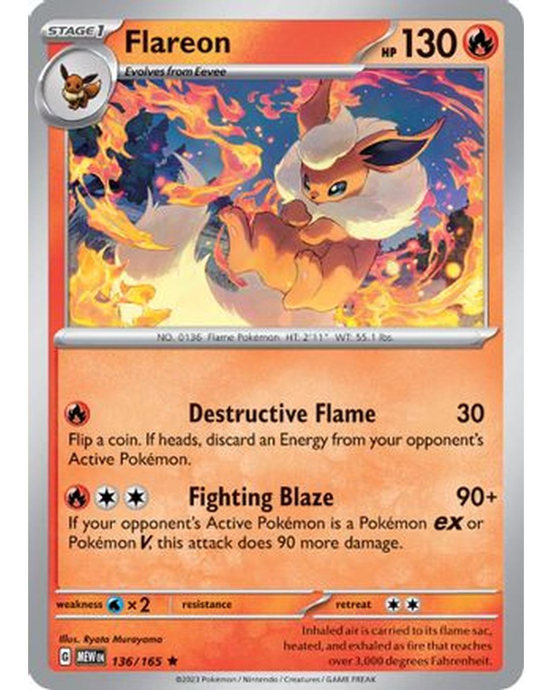 Flareon 136/165 - Holofoil SV Scarlet & Violet 151 - Rare