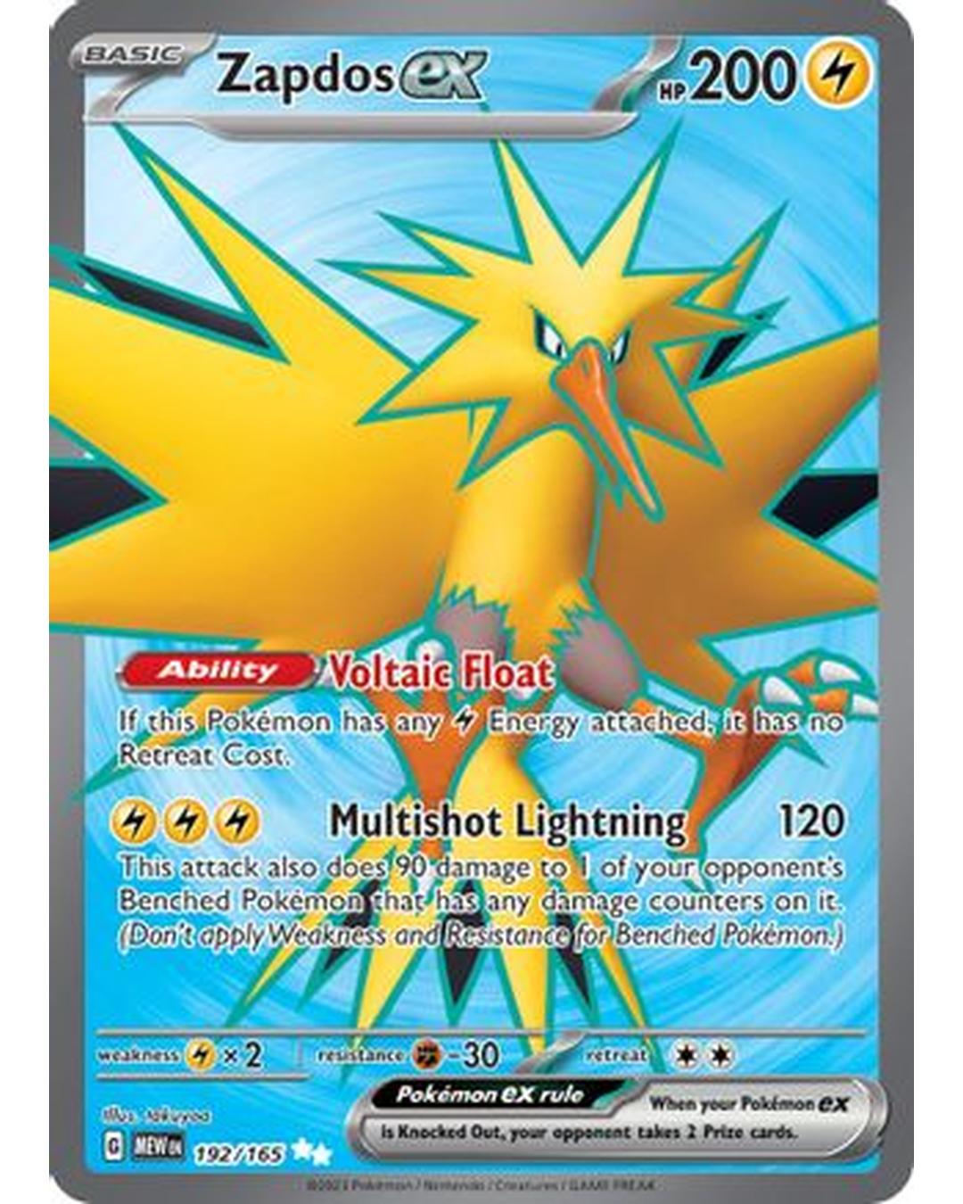 Zapdos ex 192/165 - Holofoil SV Scarlet & Violet 151 - Ultra Rare