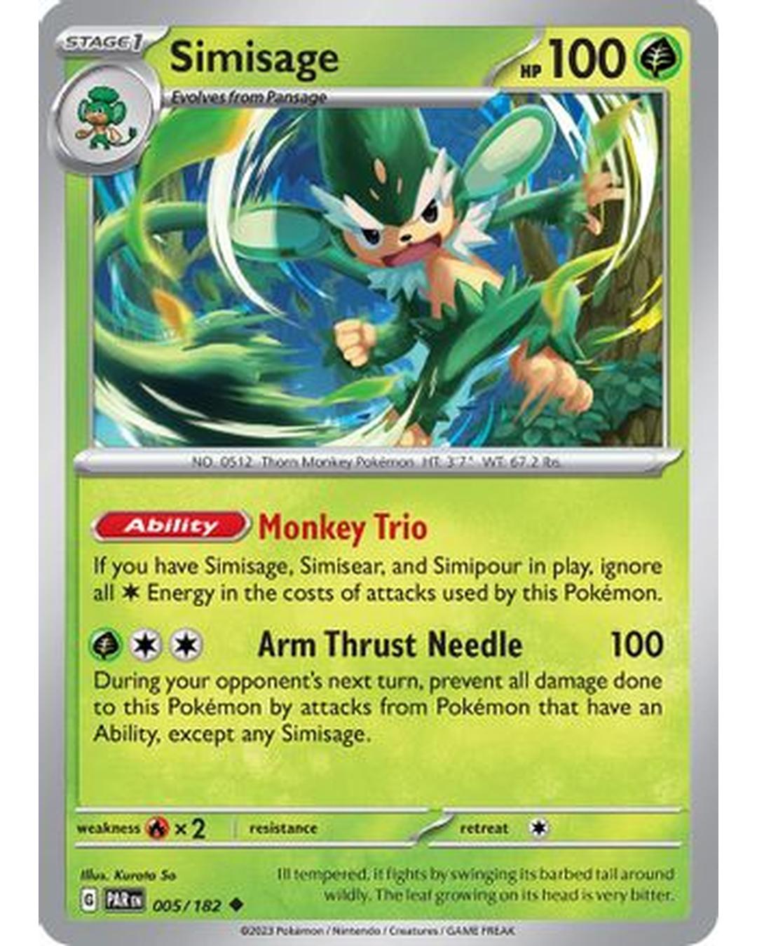 Simisage 005/182 - Reverse Holofoil SV04 Paradox Rift - Uncommon