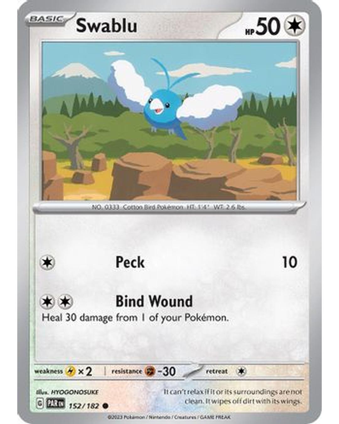 Swablu 152/182 - Reverse Holofoil SV04 Paradox Rift - Common