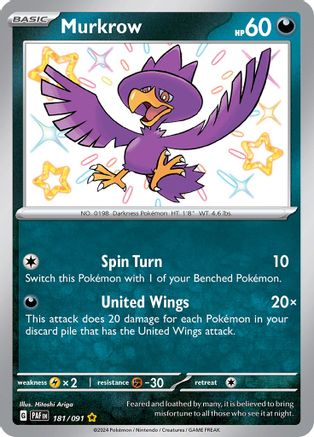 Murkrow 181/091 - Holofoil SV Paldean Fates - Shiny Rare