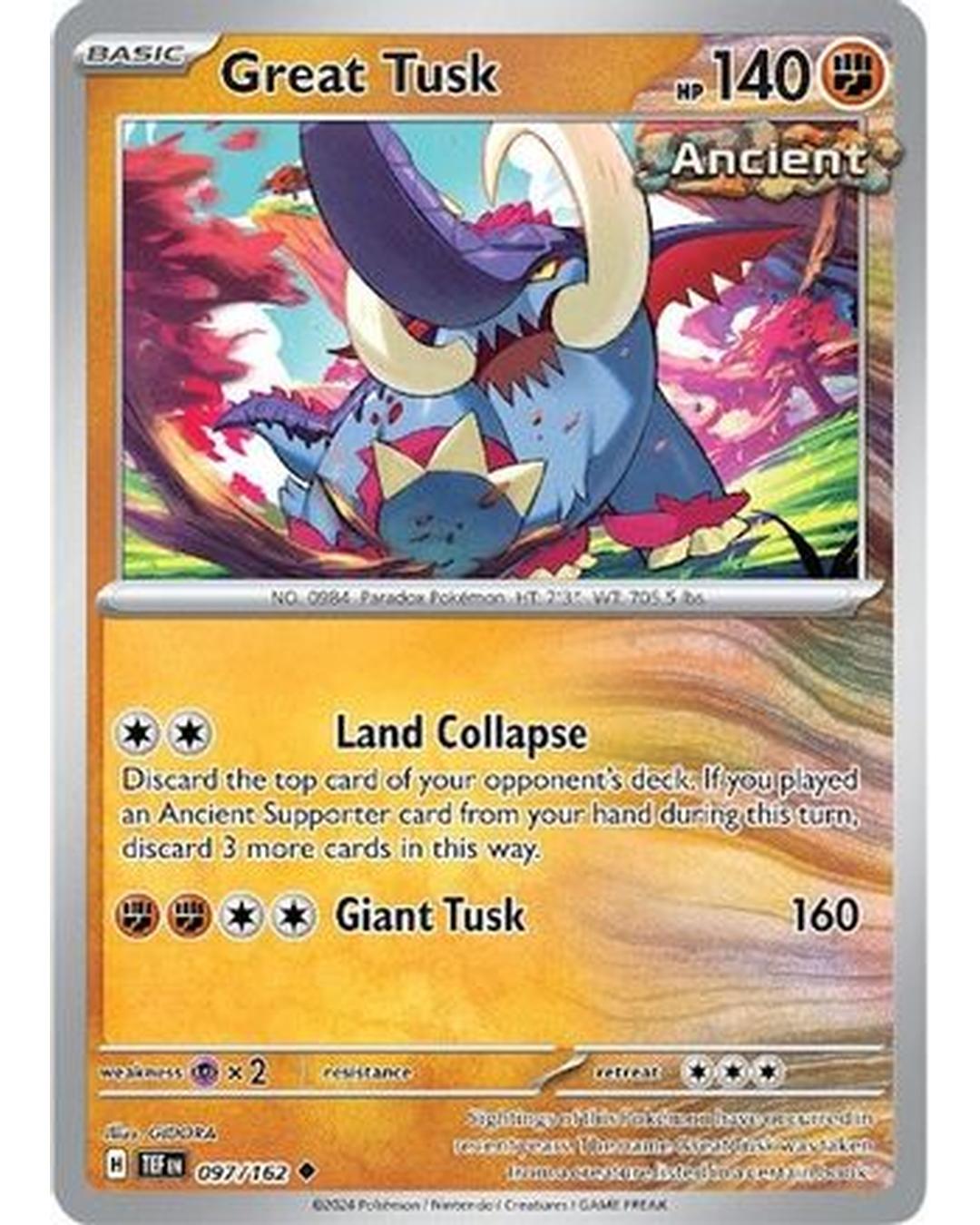 Great Tusk 097/162 - Reverse Holofoil SV05 Temporal Forces - Uncommon