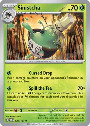 Sinistcha 022/167 - Reverse Holofoil SV06 Twilight Masquerade - Rare