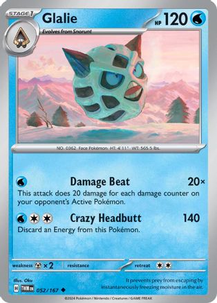 Glalie 052/167 - Reverse Holofoil SV06 Twilight Masquerade - Uncommon