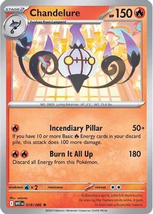 Chandelure 018/086 - Reverse Holofoil SV White Flare - Rare