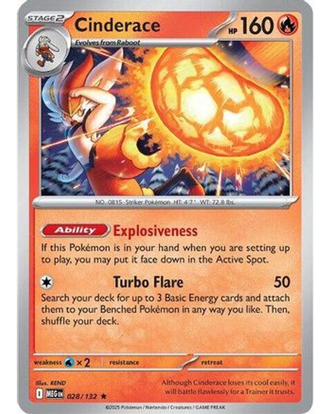 Cinderace 028/132 - Reverse Holofoil ME01 Mega Evolution - Rare