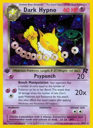 Dark Hypno (9) 009/82 - 1st Edition Holofoil Team Rocket - Holo Rare