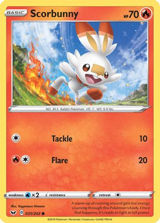 Scorbunny (031) 031/202  - Reverse Holofoil SWSH01 Sword & Shield Base Set - Common