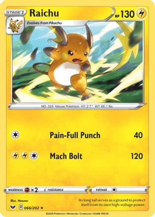 Raichu 066/202  SWSH01 Sword & Shield Base Set - Rare