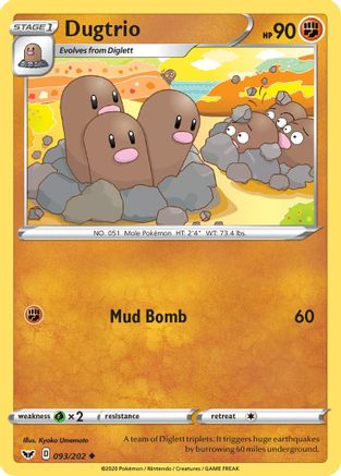 Dugtrio 093/202  - Reverse Holofoil SWSH01 Sword & Shield Base Set - Uncommon