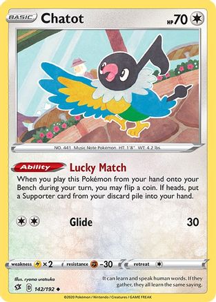 Chatot 142/192  - Reverse Holofoil SWSH02 Rebel Clash - Uncommon