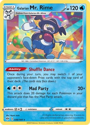 Galarian Mr. Rime 036/189  - Reverse Holofoil SWSH03 Darkness Ablaze - Rare
