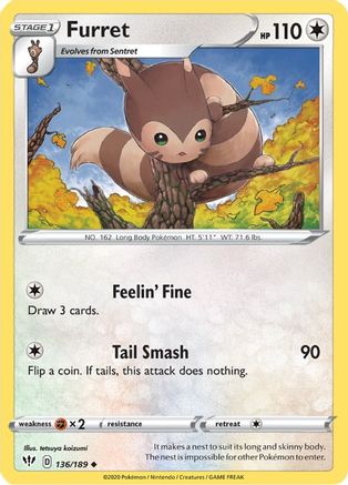 Furret 136/189  SWSH03 Darkness Ablaze - Uncommon