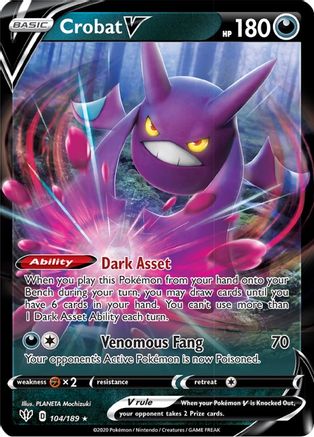 Crobat V 104/189  - Holofoil SWSH03 Darkness Ablaze - Ultra Rare