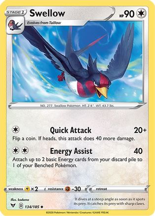 Swellow 134/185  - Reverse Holofoil SWSH04 Vivid Voltage - Uncommon