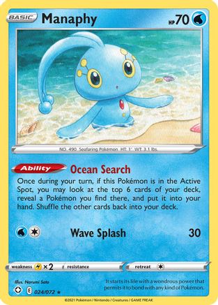 Manaphy 024/072  - Reverse Holofoil Shining Fates - Rare