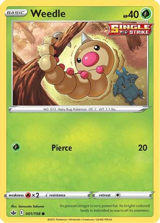 Weedle 001/198  - Reverse Holofoil SWSH06 Chilling Reign - Common