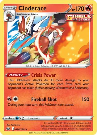 Cinderace 028/198  - Holofoil SWSH06 Chilling Reign - Holo Rare