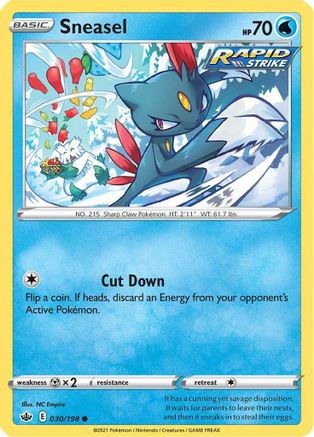 Sneasel 030/198  - Reverse Holofoil SWSH06 Chilling Reign - Common