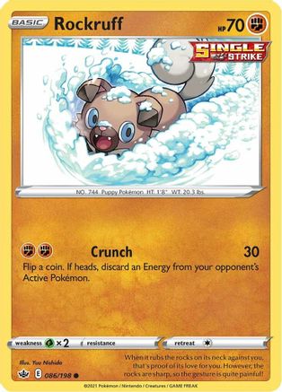 Rockruff 086/198  - Reverse Holofoil SWSH06 Chilling Reign - Common