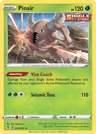 Pinsir 001/203  SWSH07 Evolving Skies - Rare
