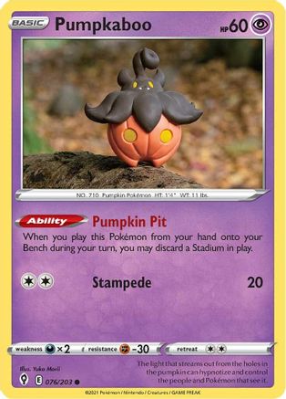 Pumpkaboo 076/203  - Reverse Holofoil SWSH07 Evolving Skies - Common