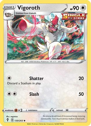 Vigoroth 130/203  - Reverse Holofoil SWSH07 Evolving Skies - Uncommon