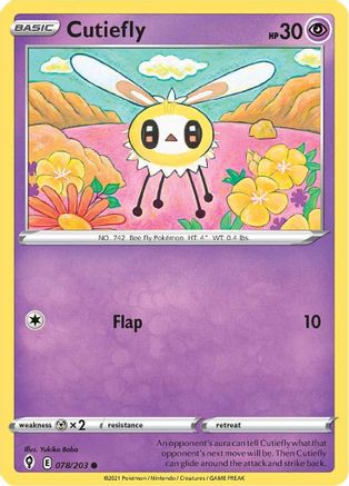Cutiefly 078/203  - Reverse Holofoil SWSH07 Evolving Skies - Common