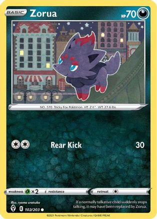 Zorua 102/203  - Reverse Holofoil SWSH07 Evolving Skies - Common