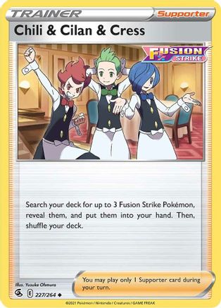 Chili & Cilan & Cress 227/264  - Reverse Holofoil SWSH08 Fusion Strike - Uncommon