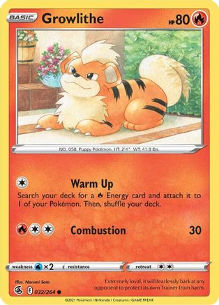 Growlithe 032/264  - Reverse Holofoil SWSH08 Fusion Strike - Common