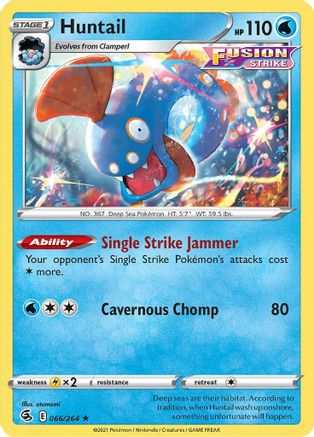 Huntail 066/264  - Reverse Holofoil SWSH08 Fusion Strike - Rare