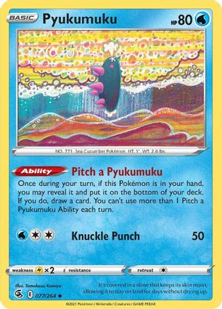 Pyukumuku 077/264  - Reverse Holofoil SWSH08 Fusion Strike - Uncommon
